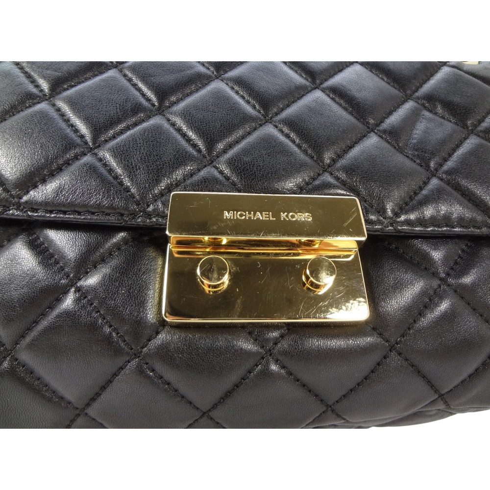 Michael‎ Kors Sloan Black Quilted Lamb Leather Shoulder Bag Crossbody Gold Chain - Picture 3 of 12